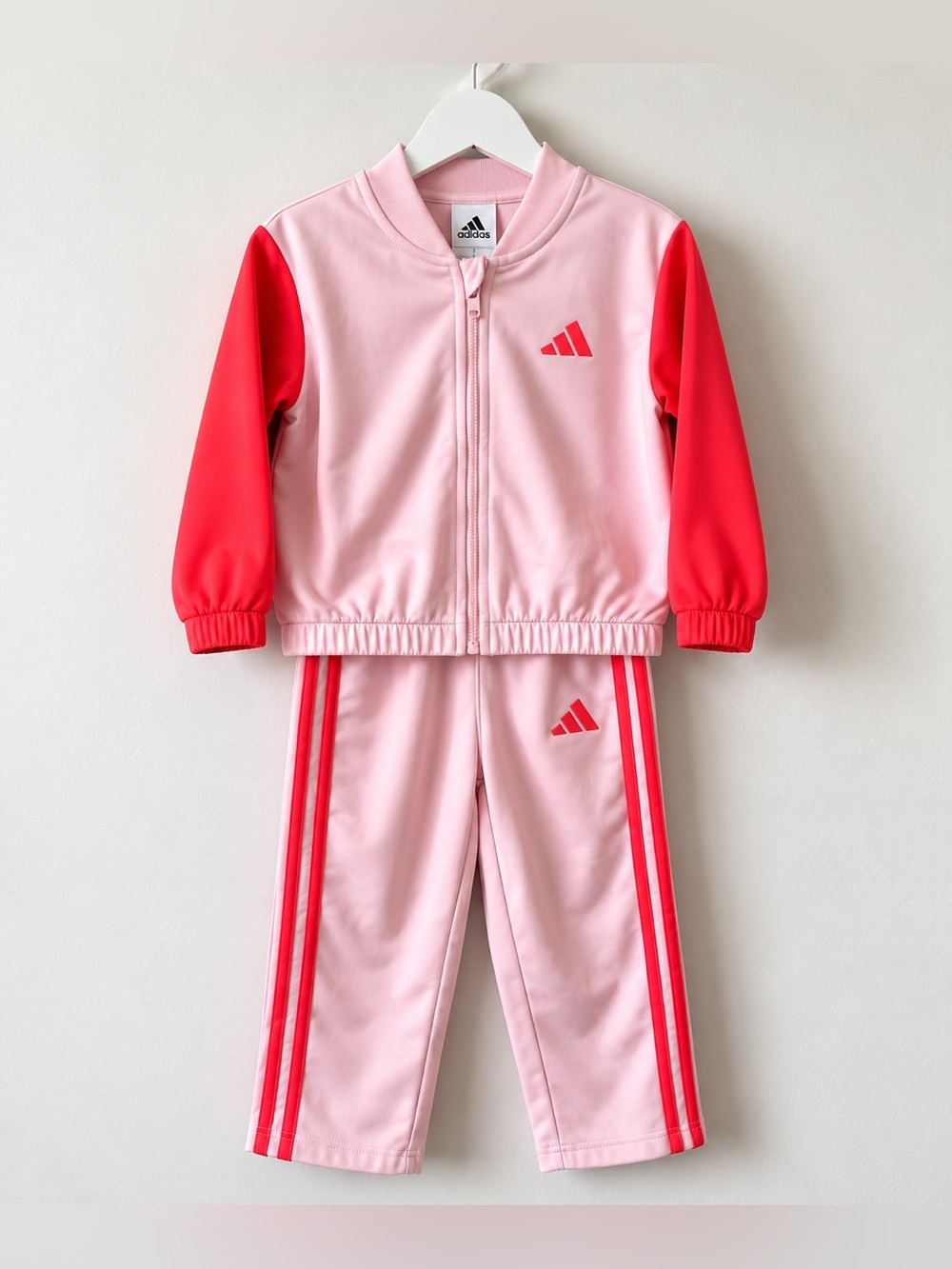 Adidas Girls 2T Pink & Red 2-Piece Tracksuit Jacket & Pants Set